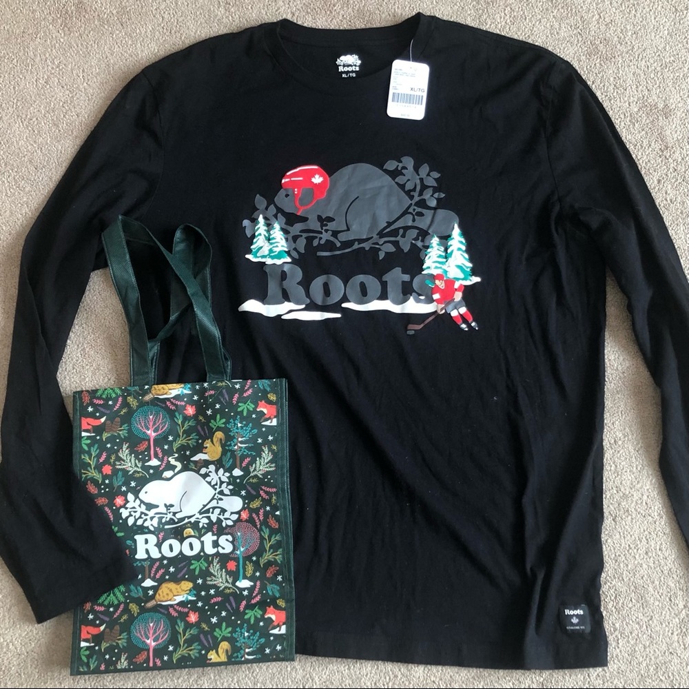 HOSTPICK x2 🌲  Men’s XL Roots Canadian Symbols Long Sleeve Shirt + Tote